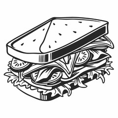 Delicious sandwich illustration black and white graphic design