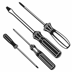 Professional set of four screwdrivers isolated on white background