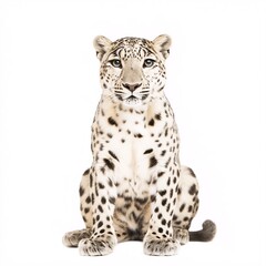 Naklejka premium Majestic Snow Leopard. Wild Endangered Cat in Stunning Profile on White Background