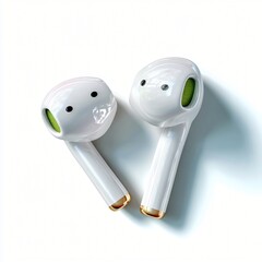 Wireless Earbuds White Headphones Modern Audio Technology Elegant Design Gold Accents Top View
