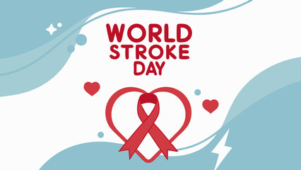 World Stroke Day Awareness Poster Featuring Red Ribbon And Globe Illustration Promoting Global Health Education

