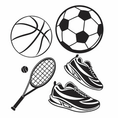 Professional sports equipment icons set isolated on white background