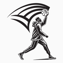 Dynamic basketball player silhouette action shot sport graphic