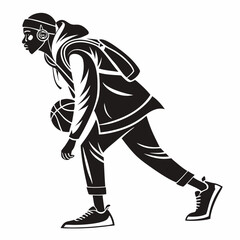 Young black man dribbling basketball stylish urban style