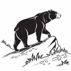 Majestic black bear silhouette on a rock, isolated, transparent background