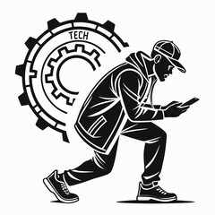 Young man using smartphone tech gear innovation