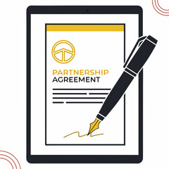 Digital tablet displaying partnership agreement with pen signature