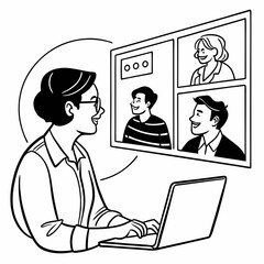 Woman video conferencing with colleagues on laptop