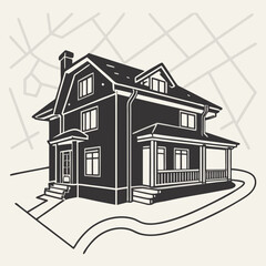 Suburban family home architectural illustration two story house design