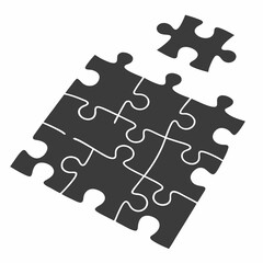 Jigsaw puzzle pieces almost complete teamwork collaboration solution