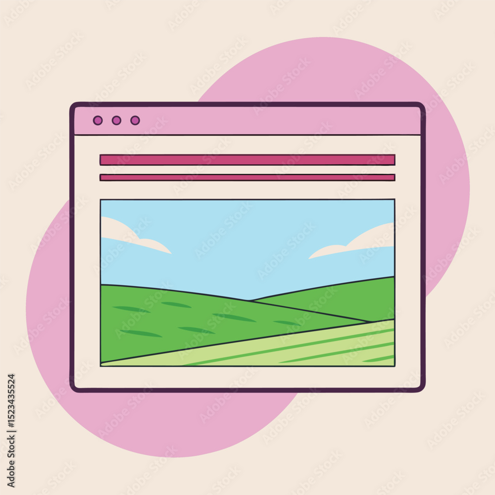 Poster stylized landscape displayed on a digital interface in a simple design