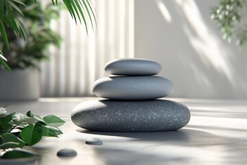 Obraz premium Zen Balance. Natural Stone Decor for Serenity and Wellness in Home Interiors