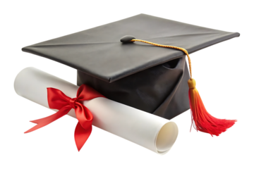 graduation cap and diploma image isolated on a transparent background