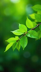 Obraz premium A lush green branch laden with vibrant, healthy leaves, extending outwards against a blurred natural background Perfect for spring, nature, growth, and renewal themes , sunlight, branch, leaf
