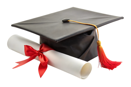 graduation cap and diploma image isolated on a transparent background