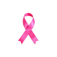 Vibrant pink ribbon symbol for breast cancer awareness with a clean, transparent background..