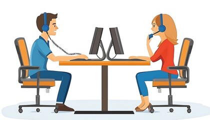 Customer service representatives working at computers