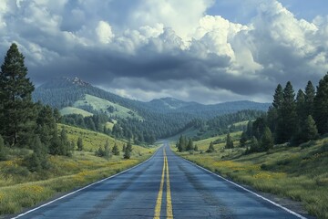 Scenic Route Adventure. Road Trip Through Breathtaking Mountain Landscapes and Open Roads