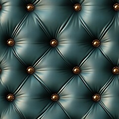 Fototapeta premium Seamless, vibrant turquoise leather capitone upholstery with deep button tufting and shimmering golden buttons, creating a striking and opulent texture ideal for rich backgrounds and luxury design