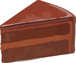Watercolor Illustration of a Slice of Chocolate Cake