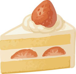 Watercolor Illustration of a Slice of Strawberry Shortcake