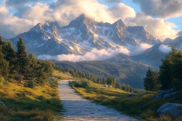 Explore the Scenic Mountain Pathway. Adventure Through Breathtaking Nature and Wilderness Views