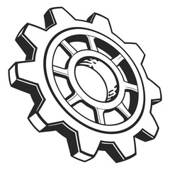 Black and white illustration of a single gear cog