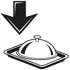 Restaurant cloche food service tray down arrow icon