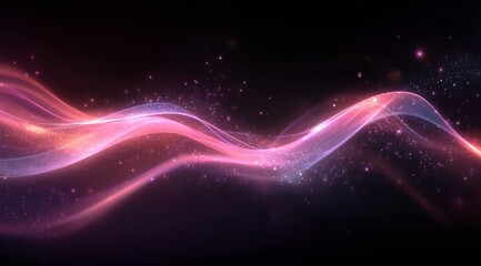 Fototapeta premium Elegant Pink Wave with Sparkling Particles on Dark Background