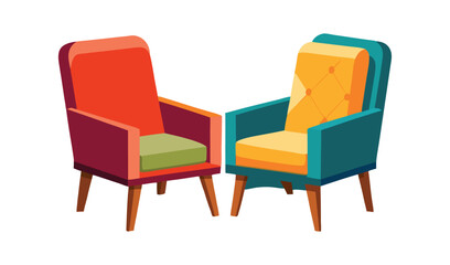 Fototapeta premium Two colorful armchairs modern design home decor