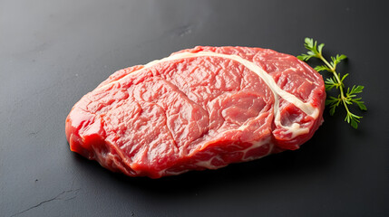 Raw rib eye beef steak on a black background