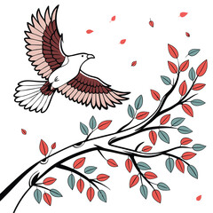 Obraz premium Bird in flight above autumn branch colorful illustration