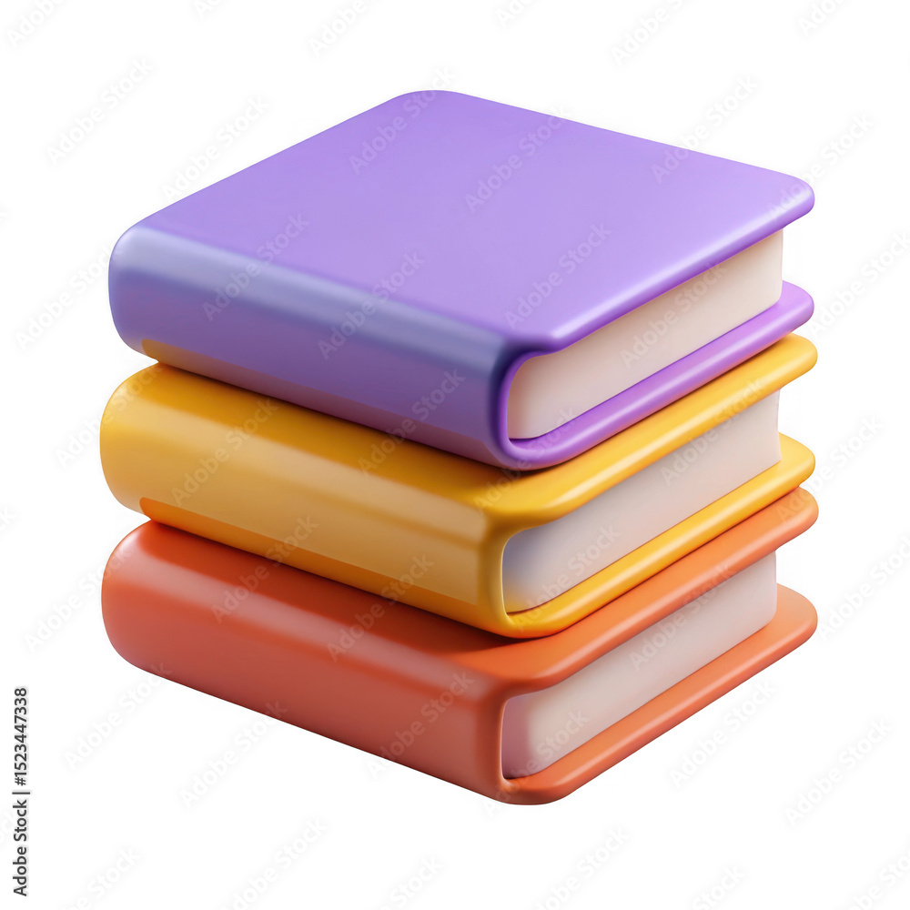 Wall mural 3d stack of colorful books isolated on transparent background