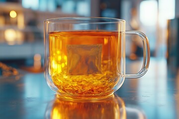 Cozy Herbal Tea in Transparent Cup. Aromatic Wellness and Relaxation Ritual