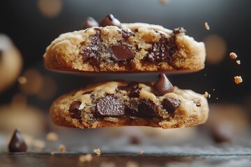 Homemade Chocolate Chip Cookie Close-Up. Decadent Crispy Dessert for Chocolate Lovers