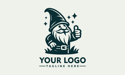 Cute illustration of a friendly garden gnome with a pointed hat giving two enthusiastic thumbs up. Fantasy concept