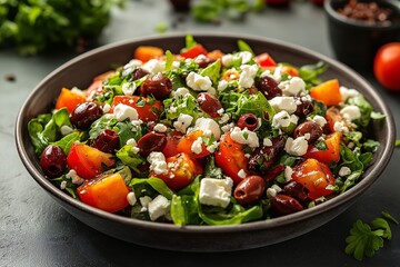 Fresh and Flavorful Mediterranean Bounty. Organic Spinach and Feta Salad with Healthy Vegetables