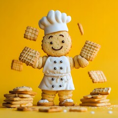 Cute Biscuit Chef Character Made from Cookies and Fondant