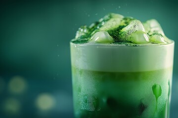 Iced Matcha Green Tea. A Refreshing and Herbal Summer Beverage - Food Photography Highlighting Vibrant Colors and Elegant Presentation
