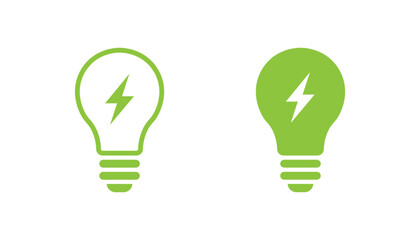 Green Energy Light Bulb Icons with Lightning Bolt Symbol