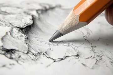 Creative Workspace Close-Up. Hand Sketching with Pencil on Texture Paper - Artistic Expression & Drawing Techniques in Home Studio