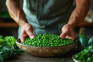Organic Fresh Green Peas. Handpicked Seasonal Vegetables for Farm-to-Table Cooking and Healthy Nutrition