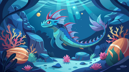 Obraz premium Enchanted sea dragon, underwater fantasy creature