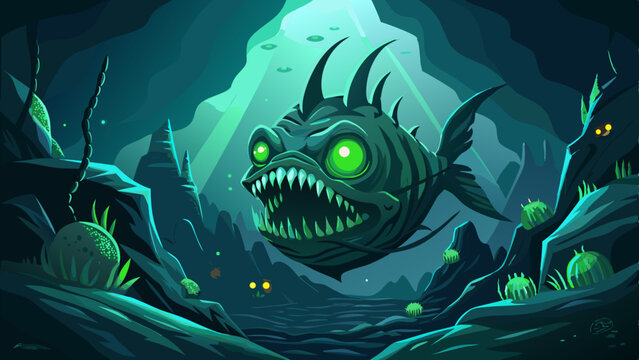 Deep sea monster fish with transparent background