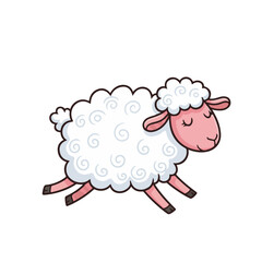 Obraz premium Cartoon image of a sheep jumping or running. The sheep is white and pink with a fluffy body.