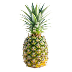 Fototapeta premium Fresh pineapple with vibrant green leaves and textured yellow brown exterior, perfect for tropical dishes or refreshing drinks. Its sweet flavor adds delightful touch to any meal