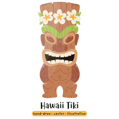 Fototapeta premium Cartoon Tiki Tribal Wooden Mask Statue. Vector Illustration 