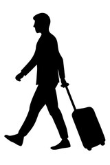 Silhouette of a Person Walking With a Suitcase on a Journey During Twilight