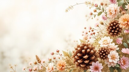 Fototapeta premium Mother's Day Floral Pinecone Garden Illustration Background