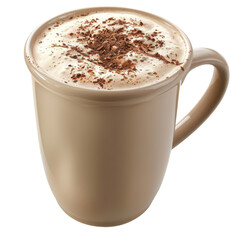 Fototapeta premium Creamy cup of coffee topped with chocolate shavings, inviting warmth and rich flavor, perfect for cozy moment or delightful treat